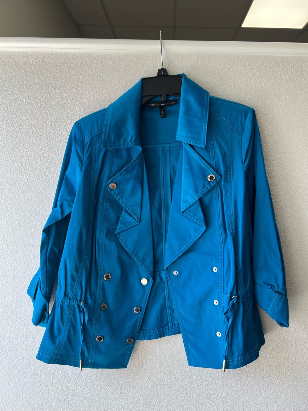 White House Black Market Teal-Blue Trench Jacket
